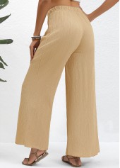 Wide Leg Light Camel Elastic Waist High Waisted Pants