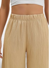 Wide Leg Light Camel Elastic Waist High Waisted Pants