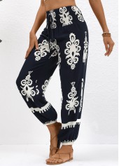 Tribal Print Smocked Navy Jogger Elastic Waist Pants