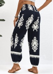 Tribal Print Smocked Navy Jogger Elastic Waist Pants