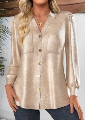 Button Champagne Long Sleeve Tunic Shirt
