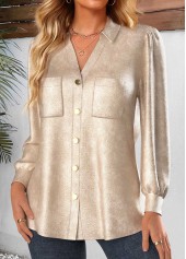 Button Champagne Long Sleeve Tunic Shirt