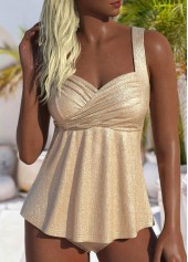 Wide Strap Hot Stamping Champagne Tankini Set