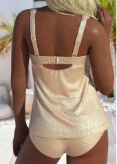 Wide Strap Hot Stamping Champagne Tankini Set