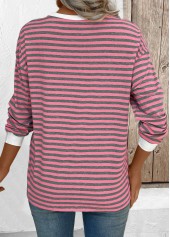 Striped Pink Long Sleeve Round Neck T Shirt