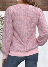 Dazzle Colorful Print Button Light Pink Long Sleeve Sweatshirt