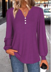 Split Purple Long Sleeve T Shirt