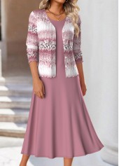 Ombre Two Piece Pink Long Sleeve Dress and Cardigan