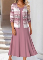 Ombre Two Piece Pink Long Sleeve Dress and Cardigan