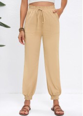 Light Camel Jogger Elastic Waist High Waisted Drawstring Pants