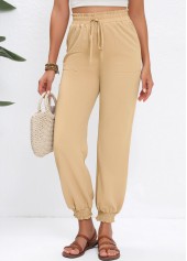 Light Camel Jogger Elastic Waist High Waisted Drawstring Pants