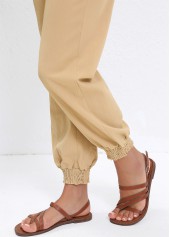Light Camel Jogger Elastic Waist High Waisted Drawstring Pants
