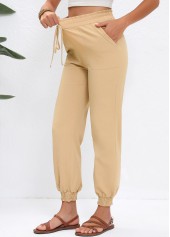 Light Camel Jogger Elastic Waist High Waisted Drawstring Pants