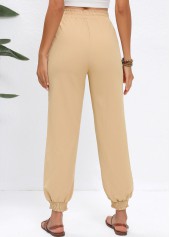 Light Camel Jogger Elastic Waist High Waisted Drawstring Pants