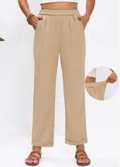 Straight Leg Elastic Waist High Waisted Light Camel Pants