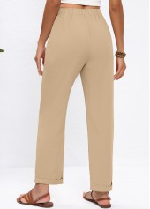 Straight Leg Elastic Waist High Waisted Light Camel Pants
