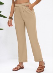Straight Leg Elastic Waist High Waisted Light Camel Pants
