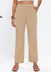 Straight Leg Elastic Waist High Waisted Light Camel Pants