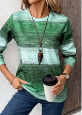Tribal Print Patchwork Green Long Sleeve Sweatshirt