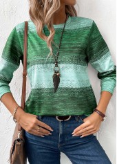 Tribal Print Patchwork Green Long Sleeve Sweatshirt