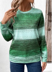 Tribal Print Patchwork Green Long Sleeve Sweatshirt