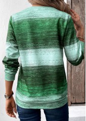 Tribal Print Patchwork Green Long Sleeve Sweatshirt