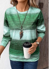 Tribal Print Patchwork Green Long Sleeve Sweatshirt