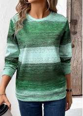 Tribal Print Patchwork Green Long Sleeve Sweatshirt