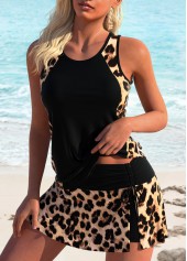 Leopard Ruched Detail Black Tankini Set