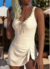 Bowknot Jacquard Beige One Piece Swimdress
