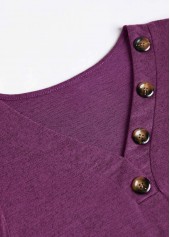 Button Purple Long Sleeve V Neck T Shirt