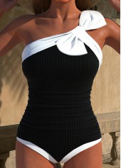 Asymmetry Contrast Binding Black Tankini Set