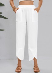 Straight Leg Elastic Waist High Waisted White Pants