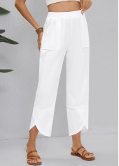 Straight Leg Elastic Waist High Waisted White Pants