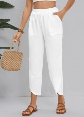 Straight Leg Elastic Waist High Waisted White Pants