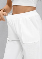 Straight Leg Elastic Waist High Waisted White Pants