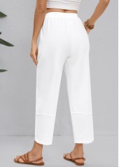 Straight Leg Elastic Waist High Waisted White Pants