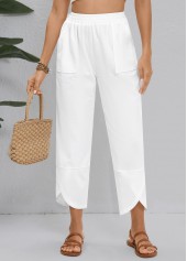 Straight Leg Elastic Waist High Waisted White Pants