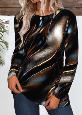 Dazzle Colorful Print Dark Coffee Long Sleeve T Shirt