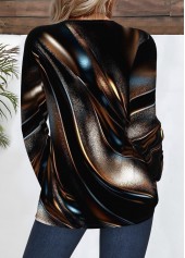 Dazzle Colorful Print Dark Coffee Long Sleeve T Shirt