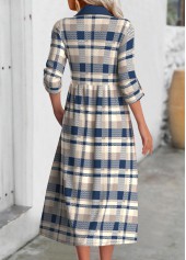 Plaid Button Multi Color Long Sleeve Shirt Collar Dress