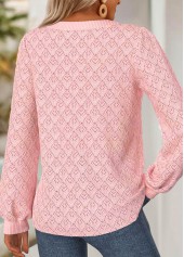 Jacquard Light Pink Long Sleeve V Neck T Shirt