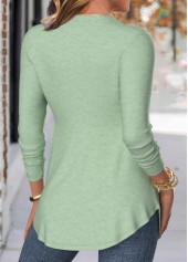 Geometric Print Button Light Green Fake Two Piece Twinset