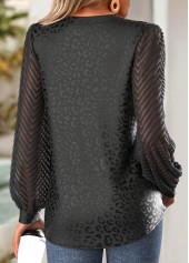 Jacquard Black Long Sleeve Split Neck Blouse
