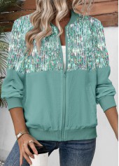 Dazzle Colorful Print Zipper Sage Green Track Jacket