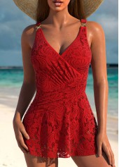 Surplice Lace Red One Piece Swimdress