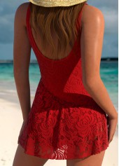 Surplice Lace Red One Piece Swimdress