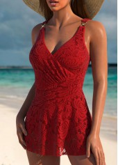 Surplice Lace Red One Piece Swimdress
