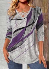 Geometric Print Criss Cross Light Grey Marl T Shirt