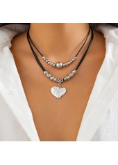 Silver Color Alloy Detail Heart Necklace